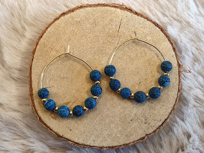 Créoles en perles naturelles d'Agate bleue