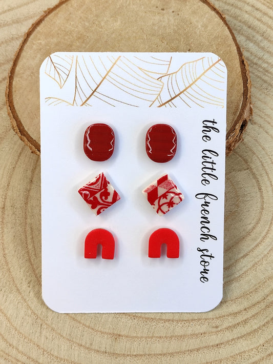 Stud earrings shades of red (P227)