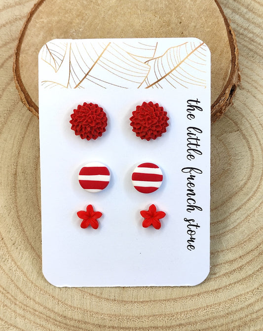 Stud earrings shades of red (P228)