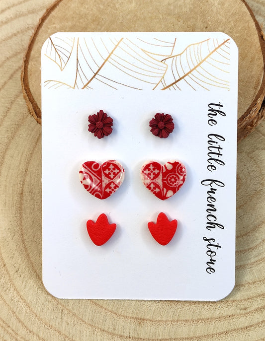 Stud earrings shades of red (P229)