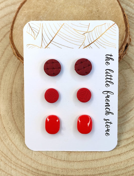 Stud earrings shades of red (P230)