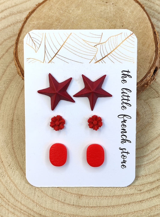 Stud earrings shades of red (P231)