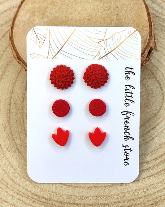 Stud earrings shades of red (P233)