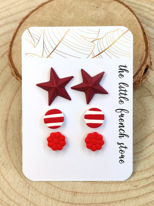 Stud earrings shades of red (P235)