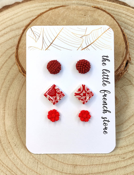 Stud earrings shades of red (P236)