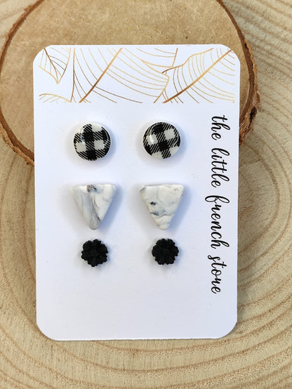 Stud earrings shades of black &amp; white (P240)