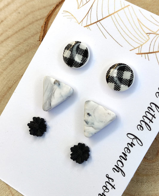 Stud earrings shades of black &amp; white (P240)