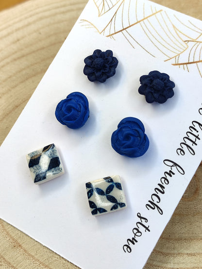 Stud earrings shades of blue (P248)