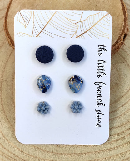 Stud earrings shades of blue (P252)