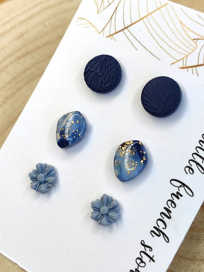 Stud earrings shades of blue (P252)