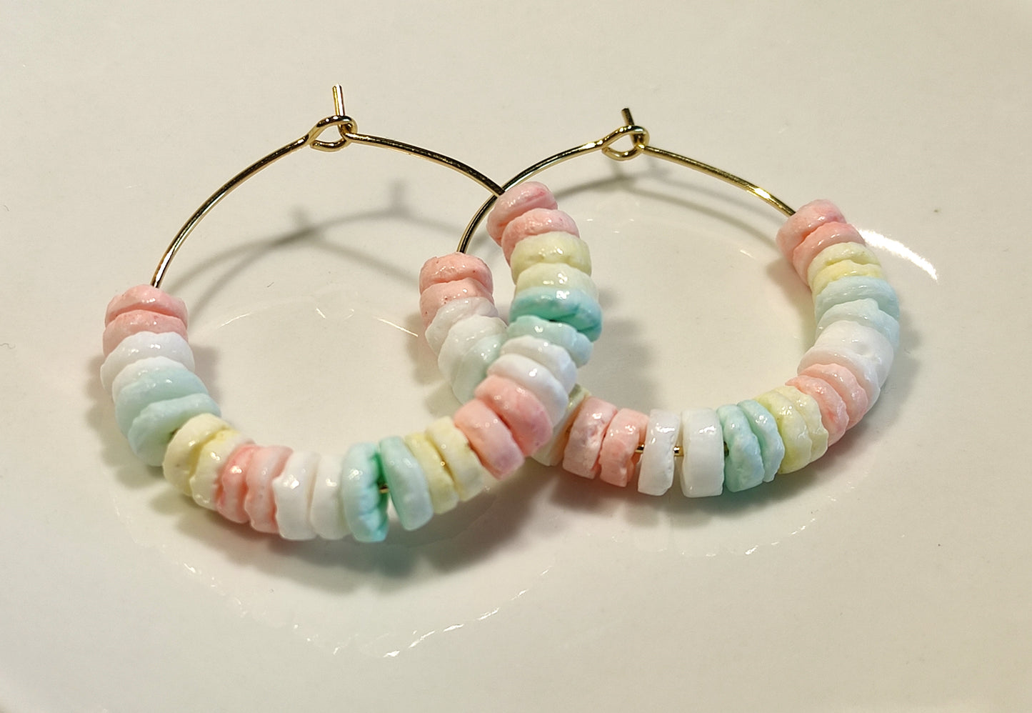 Coral Heishi pearl hoop earrings