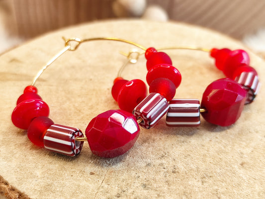 Glass bead hoop earrings