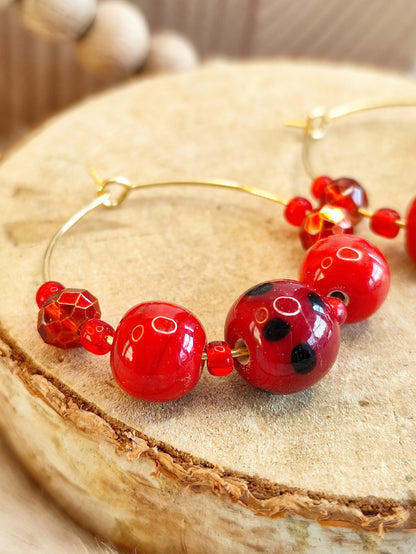 Glass bead hoop earrings