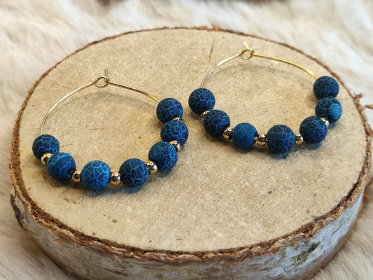 Creoles in natural blue Agate pearls